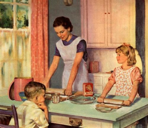 Mother and daughter baking together
